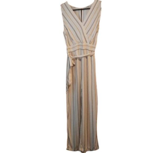 BB Dakota Rayon Belted Jumpsuit - Stripes - White Multi/Ivory - Picture 4 of 10